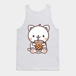 Cute Bear Drinking Bubble Tea Cartoon Boba Drawing Tank Top